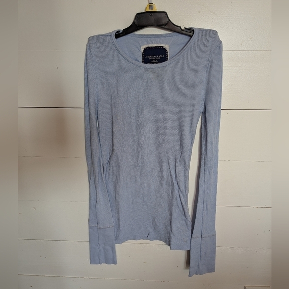 American Eagle Outfitters Tops - American Eagle Outfitters Light Blue LS Waffle-knit Vintage Women's Size Small